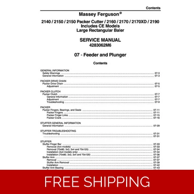 MASSEY FERGUSON BALER 2140 2150 2160 2170 2190 DEALERS WORKSHOP MANUAL